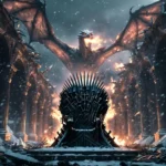 Game of Thrones Iron Throne with dragon in epic fantasy scene