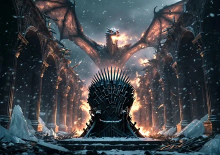 Game of Thrones Iron Throne with dragon in epic fantasy scene